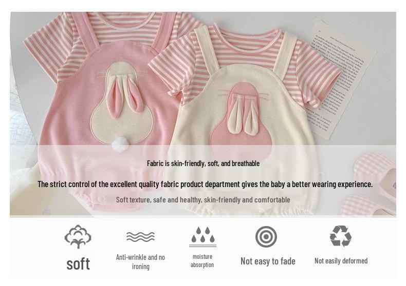 Newborn Girl's Little Rabbit Summer Romper & Diaper Cover Cotton Jumpsuit