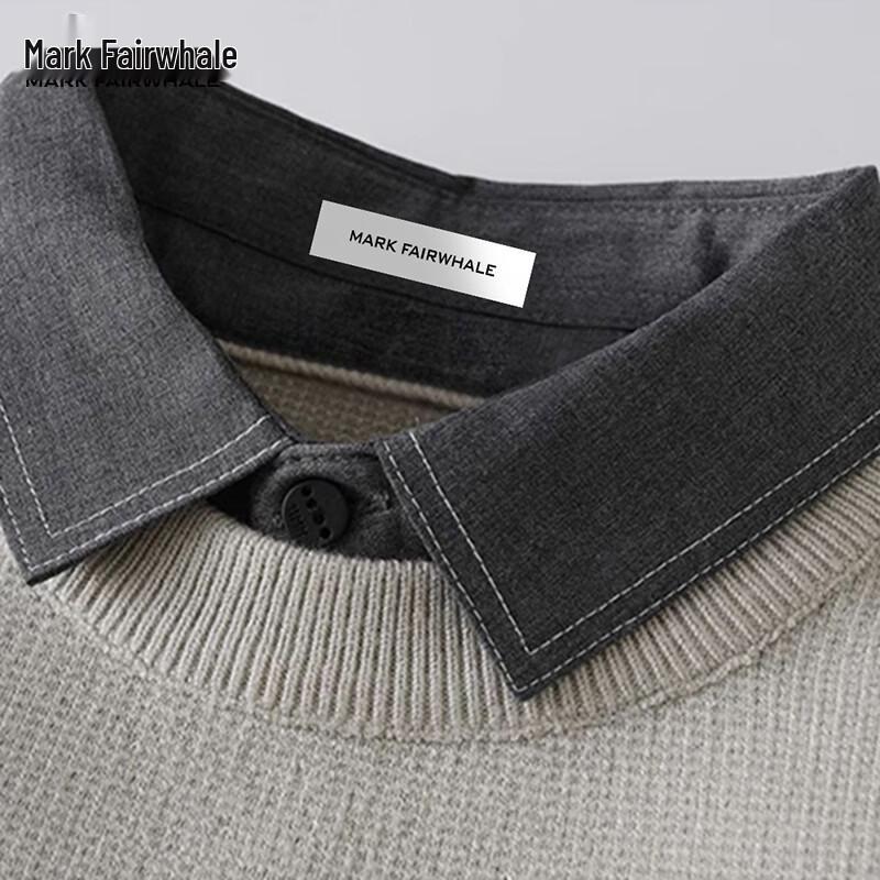 Mark Fairwhale Men's Faux Two-Piece Shirt Collar Knitted Sweater