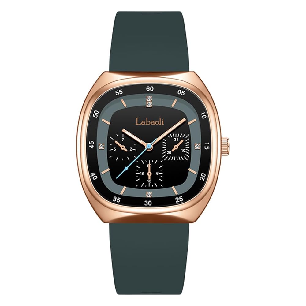Square Women s Silicone Waterproof Sports Watch Green Casual Big Face Stylish