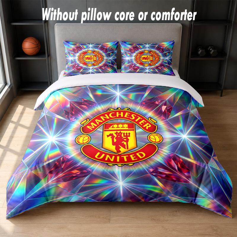 Manchester United Diseño Juego de Cama Ropa de Cama 1 Funda Nórdica + 2 Fundas de Almohada Suave Transpirable Ropa de Cama para el Hogar
