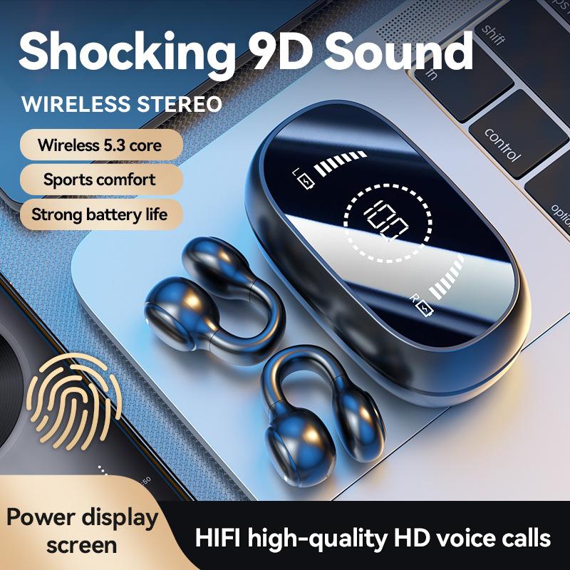 Open Ear Clip Air Conduction Wireless Earbuds Bluetooth 5.3 LED Power Display 50H Play Sports Headphones