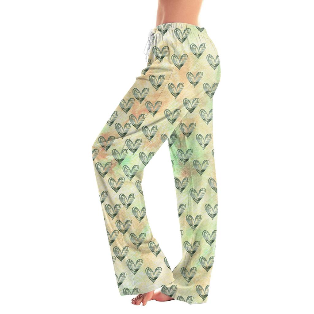 Womens Pajama Pants Sleepwear Casual Drawstring Elastic Waist Pants Comfy Straight Yoga Loose Trousers