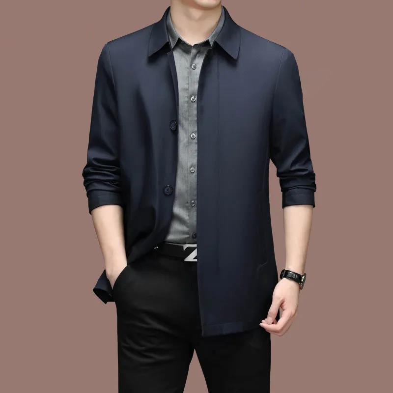 

Весна и осень однотонная ветровка мужская высококачественная деловая куртка повседневная удобная тонкая куртка M темно-синий