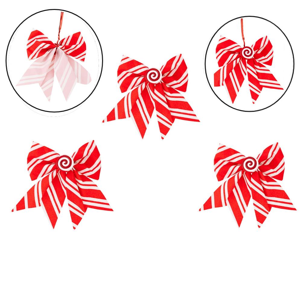 Christmas Celebration Christmas Bow Ornament Pinstripe And Thick Stripe Red And Light Stripes Rustic Aesthetics