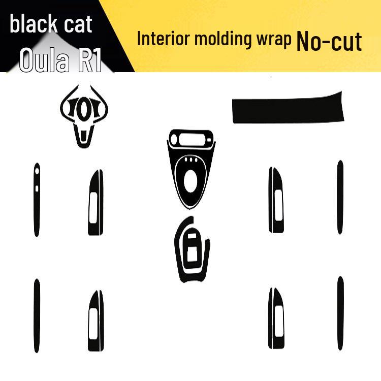 Carbon Fiber Interior Decor Stickers for Black Cat Ora R1: Central Control, Gear Position, and Door Panels