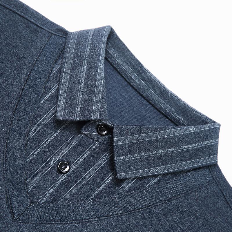 Spring and Autumn Men's Long-sleeved T-shirts, Middle-aged Lapel Casual Striped Polo Shirt Tops