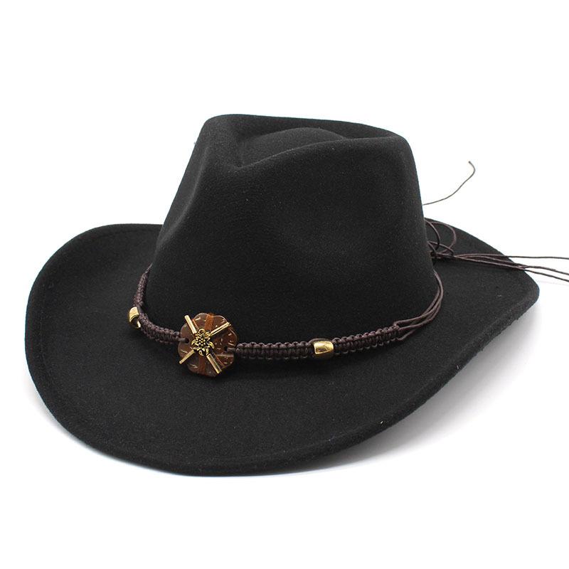 Western Cowboy Hat Woolen Jazz Top Hat Men And Women'S Ethnic Style Felt Hat Big Eaves Hat