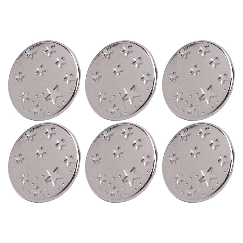 50 Sets Pants Buttons Replacement Stainless Steel Silver Color 17mm Stars Pattern Cap Pointed Screw