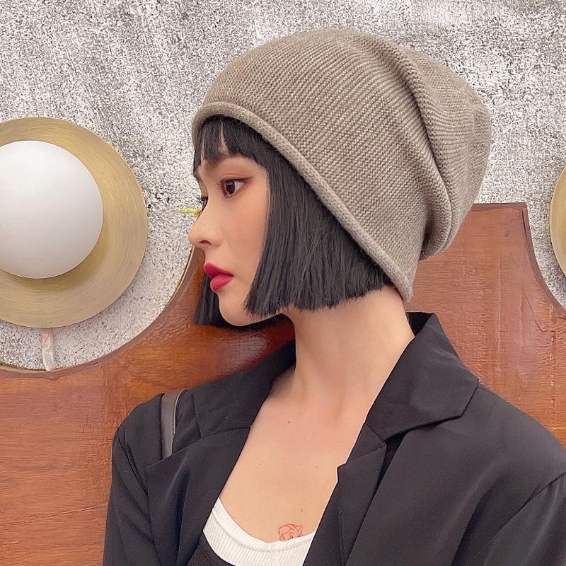 

Pile hat children autumn and winter bag head cold hat wool hat round face winter ear protection knitted hat confinement hat average size elastic хакі