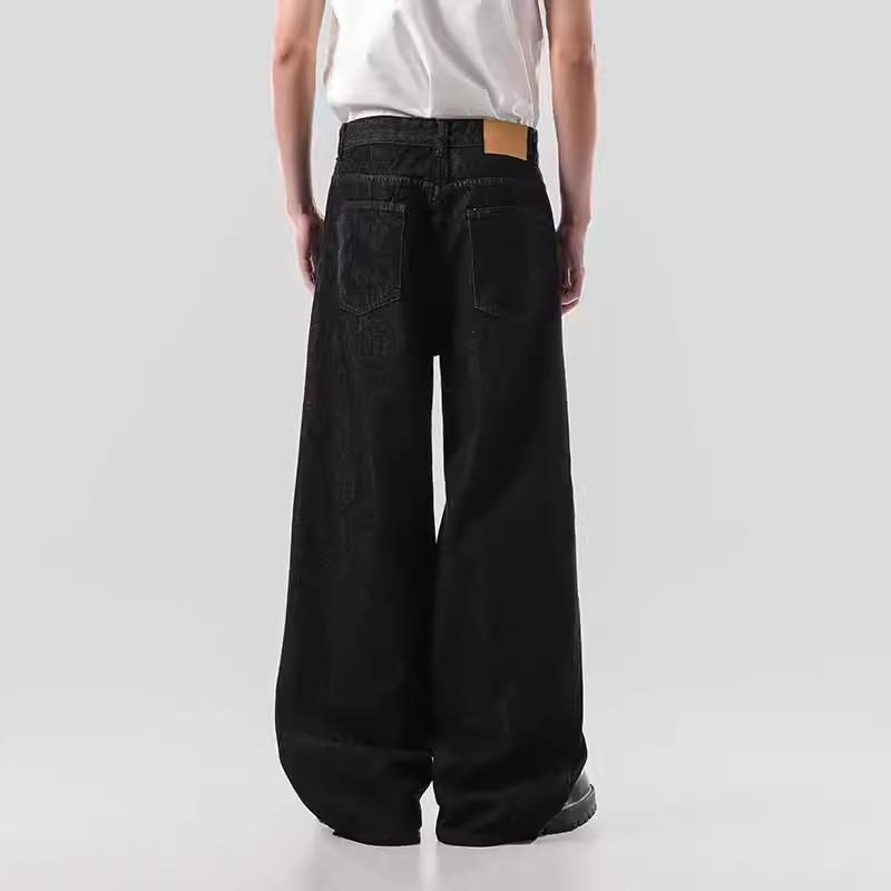 Stylish Embroidered Flared Denim Jeans Men Women Relaxed Fit Wide Leg Straight Cut Casual Pants
