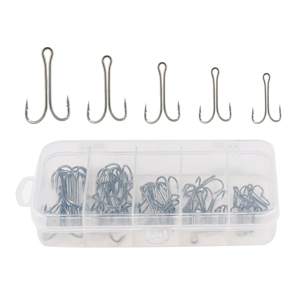 50pcs Double Fishing Hook High Carbon Steel Long Shank Double Hook Frog Bait Lure Hooks for Saltwater and Freshwater