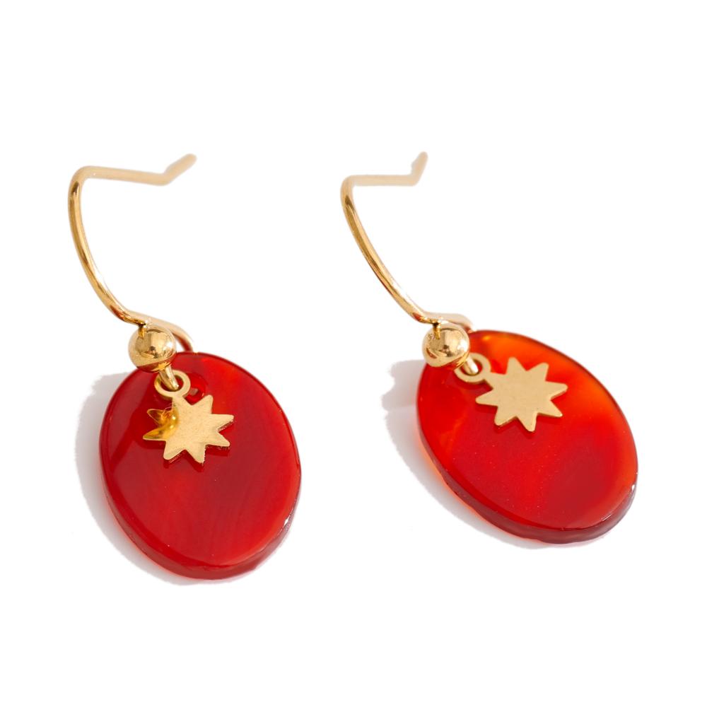 

Yhpup Stainless Steel Natural Stone Oval Drop Earrings for Women Agate Tiger Stone Shell New Arrivals French Charming Jewelry