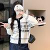 2025 Autumn/Winter Retro Color Block Fair Isle Loose Knit Sweater Cardigan for Women