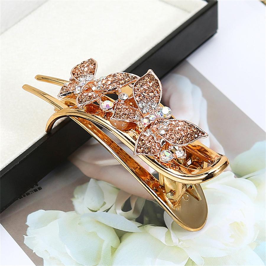Elegant Crystal Double Flower Hair Claw Hair Grab Duckbill Clip For Women Headdress Hair Accessories Rhinestone Hairpin Headwear