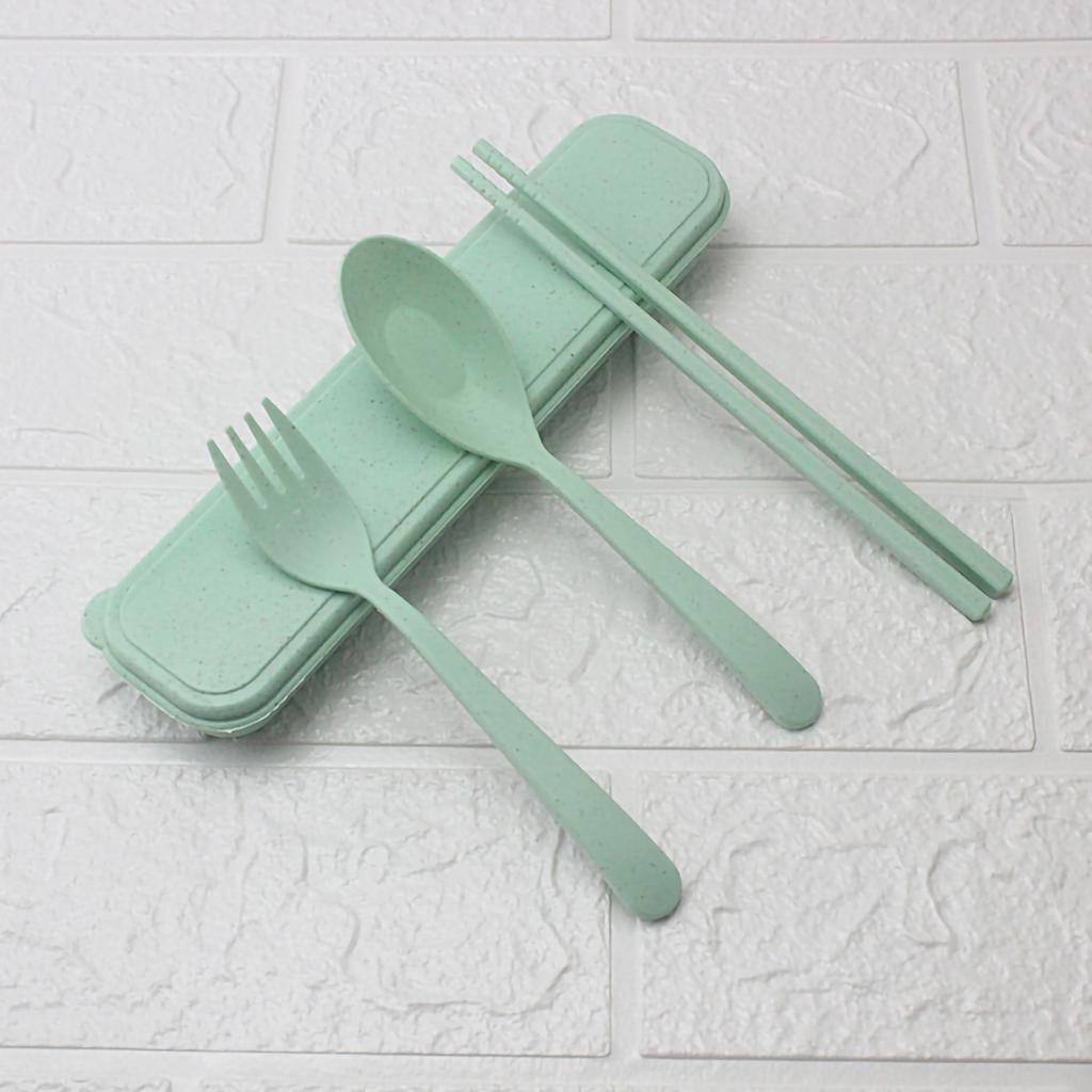 Wheat Stalk Cutlery Set Dinner Chopsticks Spoon Fork Set Portable Utensils with Case for Home