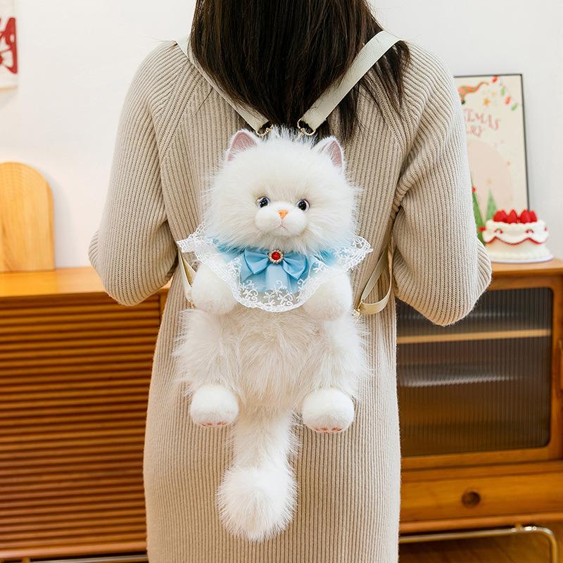 1Pcs Women Bow Cat Plush Bags Cute Realistic Ragdoll Backpacks Small Capacity Daypacks Lolita Personalized Gifts For Girls