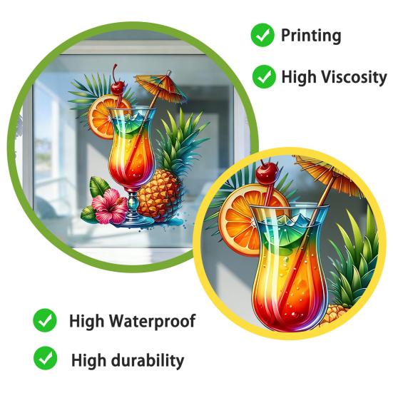 Adesivi Statici per Finestre Estivi Tema Tropicale Cocktail Fiore d'Ananas Adesivi per Finestre Festa in Spiaggia Piscina Vetro Decalcomanie per Casa Ufficio Festa Hawaiana