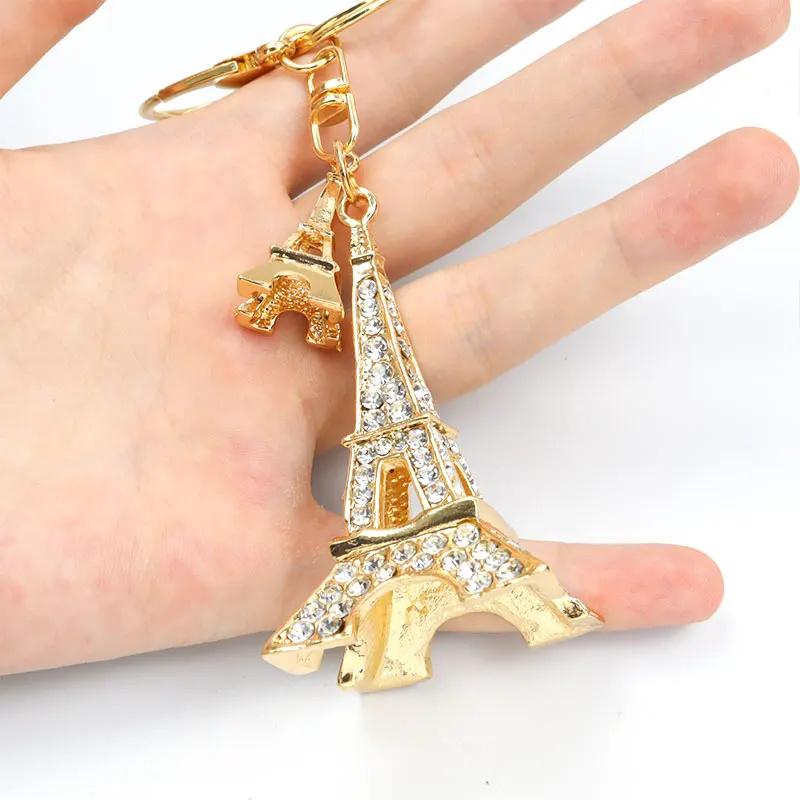 Refined Eiffel Tower Styling Rhinestones Keychain Keys Bag Trendy Pendant Car Interior Alloy Key Ring Paris Tour Gift Souvenir
