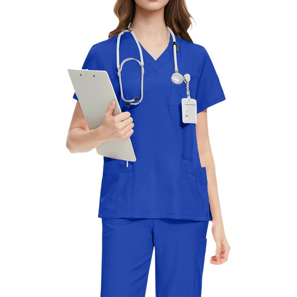 Ladies' Comfortable And Casual Solid Color Short Sleeved Pants Protective Suit Set