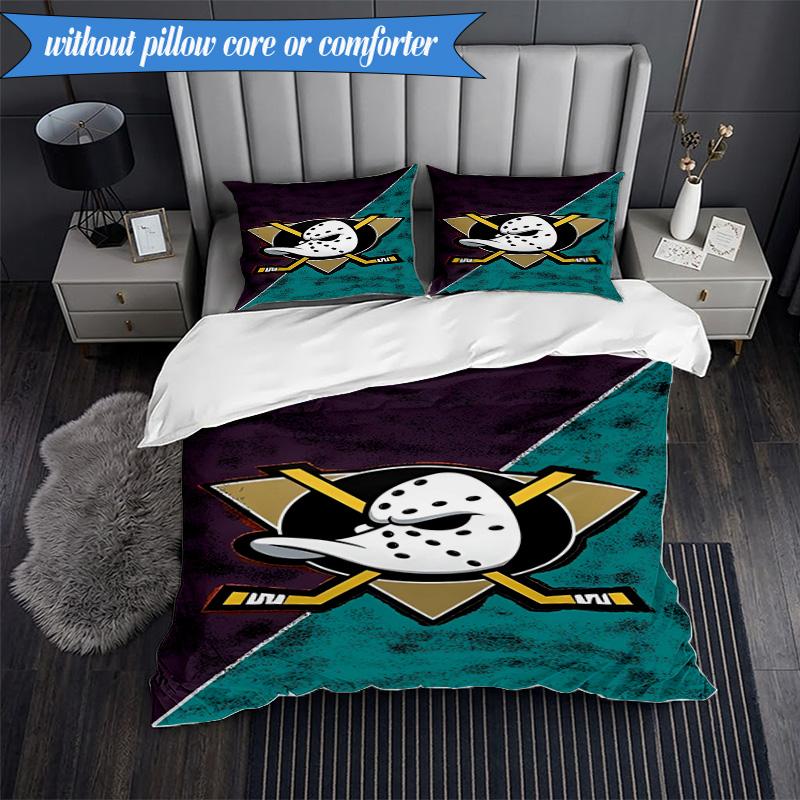 Set Biancheria da Letto 3 Pezzi Squadra di Hockey Anaheim Ducks Stampa 2D (Include 1 Copripiumino + 2 Federe Senza Imbottitura), Decorazione camera da letto, Regalo ventilatore