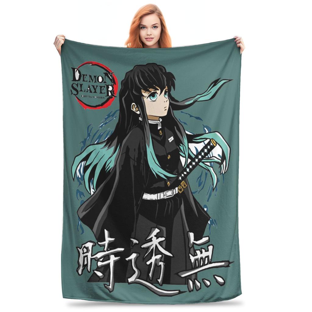 Muichiro Tokito Blankets Coral Fleece Plush Anime Demon Slayer Warm Throw Blankets for Airplane Travel Bedroom Quilt