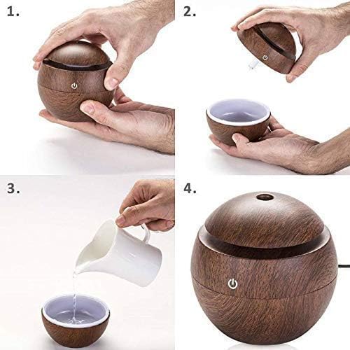 BRITSPEAR 130ML Portable Size Wooden Home Office Aroma Essential Oil Diffuser USB Mist Humidifier with Wood Grain Desig Woodenn for Baby Skin Off