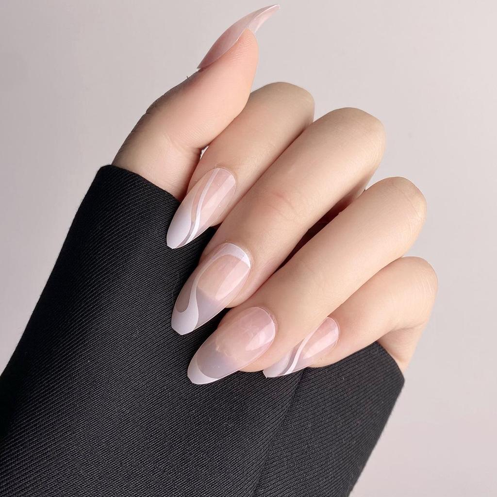 Almond-Shaped White Minimalist Press-On Nails