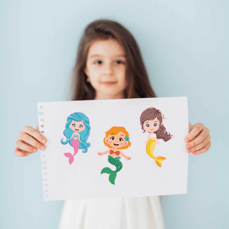 6/12/24 Sheets Little Mermaid DIY Puzzle Stickers Funny Make A Face Assemble Sticker Kids Birthday Party Favors Pinata Filler
