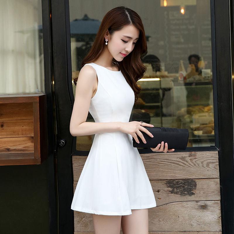 Small temperament v-neck dress new summer small fresh waist thin a word sleeveless vest skirt