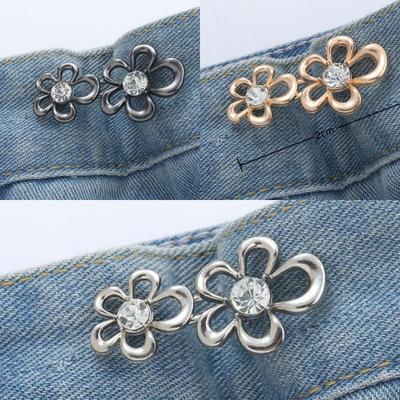 Metal Flower Shaped Waist Button Decorative Snap Fastener Non Nail Installation Suitable for Clothing and Accessories with Clear Center Rhinestone