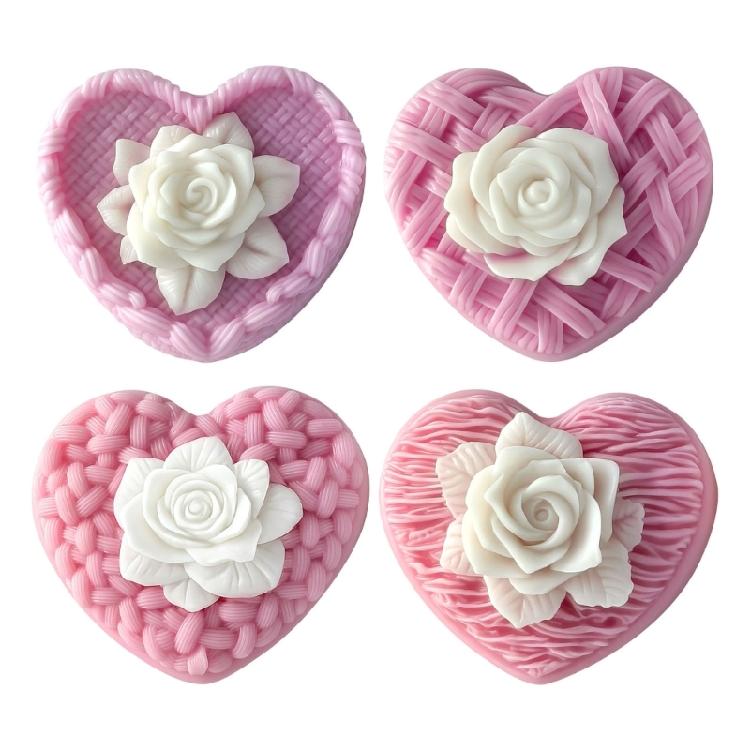 Heart Rose Scented Candle Silicone Mould Reusable Craft Tool With Detailed Rose Texture