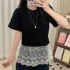 Women's Plus Size Lace Patchwork Short Sleeve Casual T-Shirt