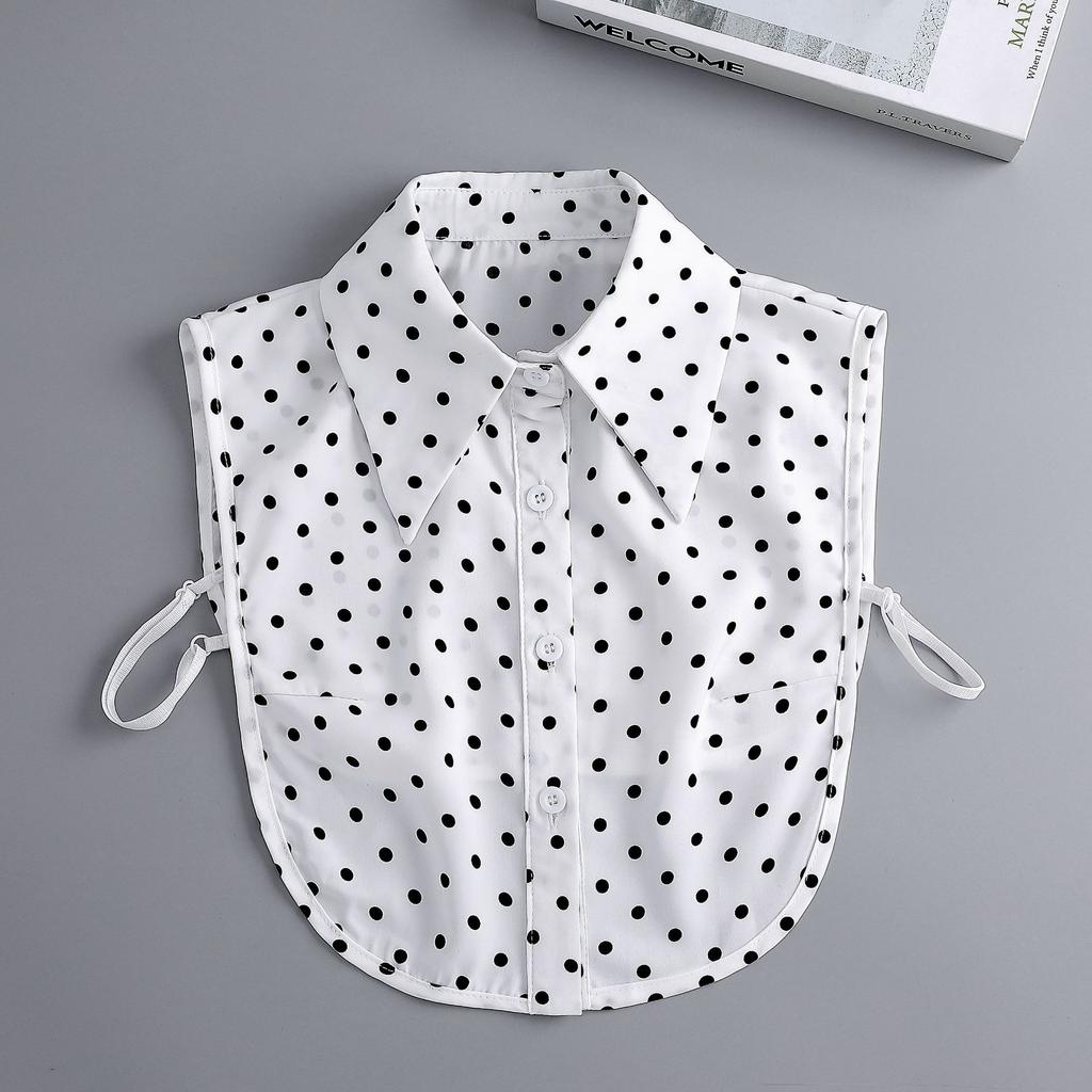 Perfect Match Women Polka Dots Bowknots Shirt Fake Collar Tie Cotton Detachable False Collar Lapel Blouse Top Autumn Sweater Decorative