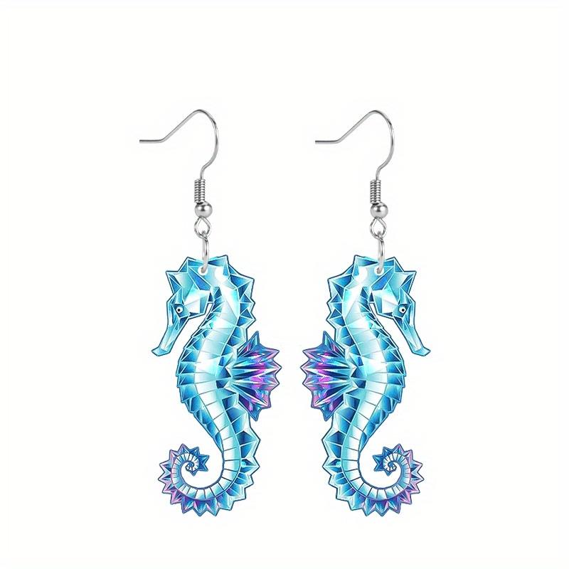 Fashion Acrylic Blue/Purple Seahorse Drop Earrings for Women Y2K Colorful Earrings Trendy Female Earrings Summer Vacation Travel Leisure Daily Earring