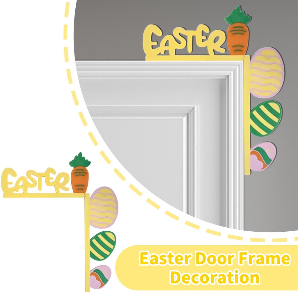 A Joyful Easter Corner Full Of Childlike Charm, With Wooden Decorations Inspired By Easter Elements, Adding Spring Vitality To Your Home Door Frame!