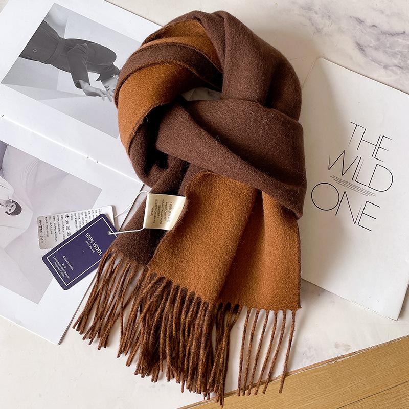100 pure wool scarves for men's autumn and winter gray double-sided high-end gift boyfriend men's cashmere shawl