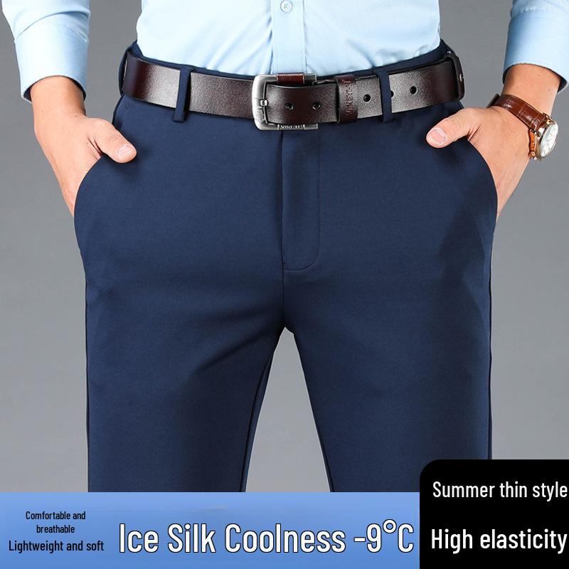 Pánské nadměrné ležérní elastické oblekové kalhoty - Slim fit, nemačkavé, formální kalhoty pro business