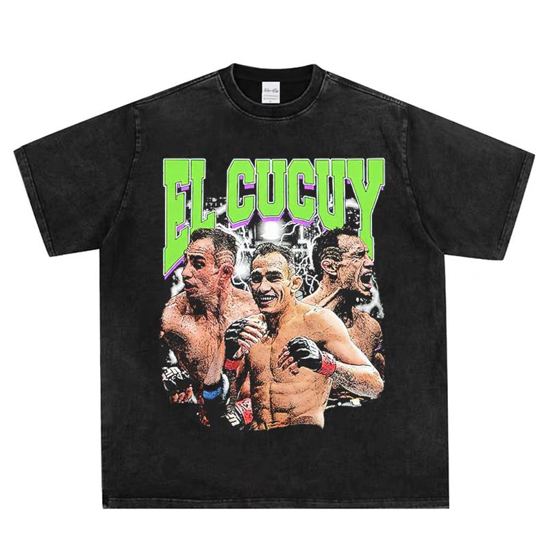 Tony Ferguson ELcucuy Printed TShirt Mens Washed Old Short Sleeve American Vintage High Street Cotton Half Sleeve Top