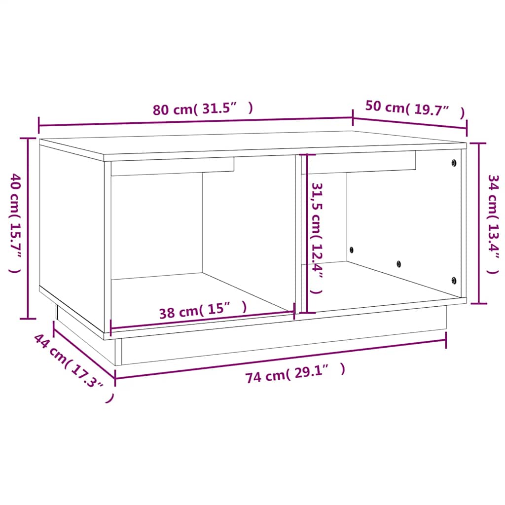 Vidaxl Stolik Kawowy, Czarny, 80X50X40 Cm, Lite Drewno Sosnowe