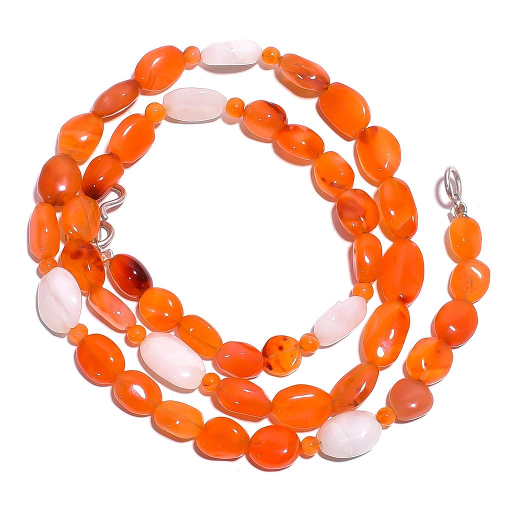 Natural Carnelian Moonstone Gemstone Mix Shape Smooth Beads Necklace 17" UB-5125 UB-5125