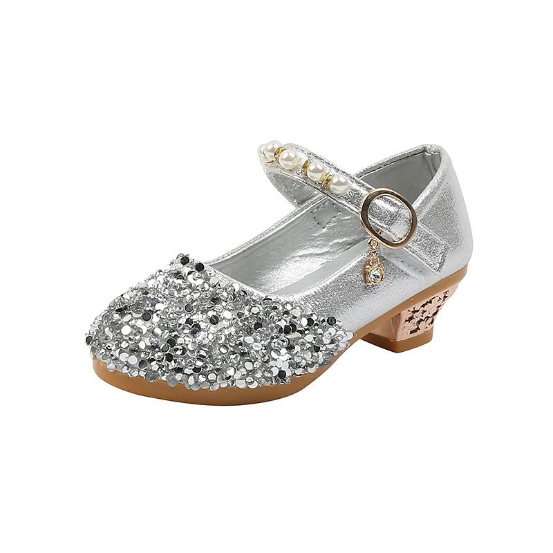 Fashionable High-Heeled Leather Shoes for Girls: Crystal Princess Shoes for Children's Performances