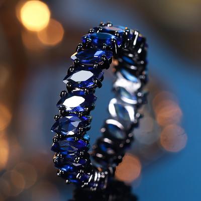 Luxury Cute Female Blue Zircon Stone Ring Vintage  Black Gold Color Wedding Jewelry For Women