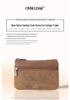Women's Leather Coin Purse & Card Holder - Crazy Horse Leather Zippered Key Bag, Wear-Resistant Backpack Coin Storage