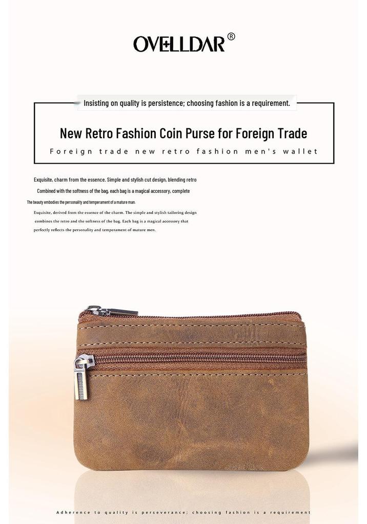 Women's Leather Coin Purse & Card Holder - Crazy Horse Leather Zippered Key Bag, Wear-Resistant Backpack Coin Storage