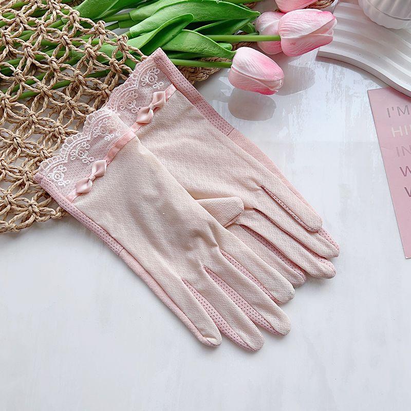 

Sun Protection Gloves Women Ice Silk Thin Touch Screen Spring and Autumn Hand Lace Driving Riding Electric Car Elastic Summer Pink One size