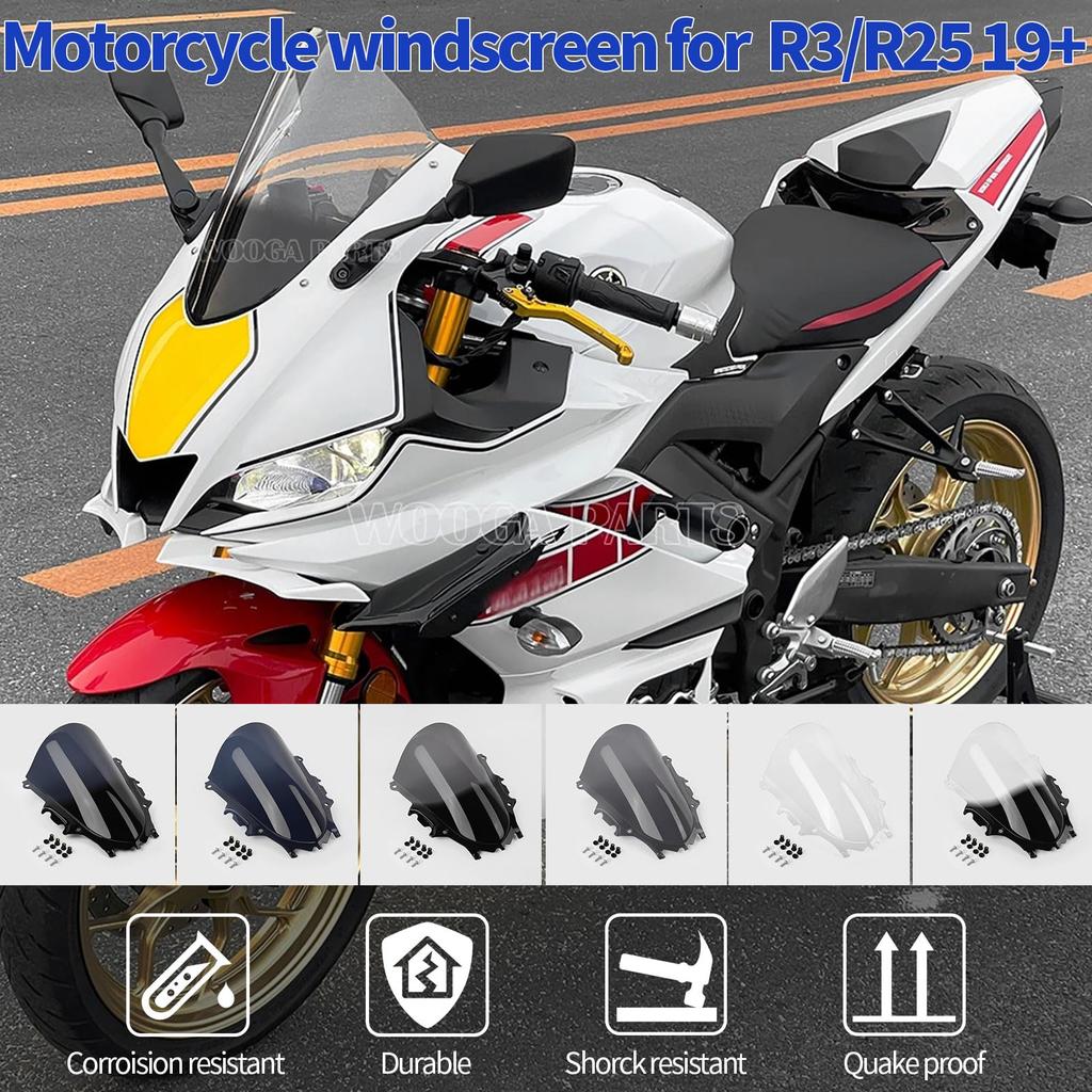 WOOGA Auto Baiyamaha YZFR3 YZFR25 Windschutzscheibe Doppelt-Blasen Windschutzscheibe Windschutzscheibe Einfach zu installieren