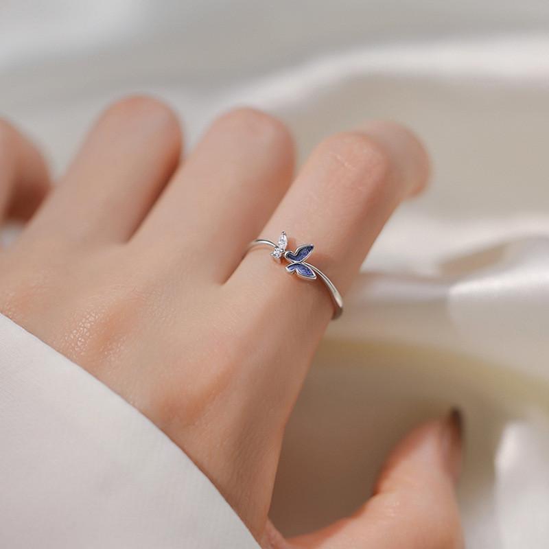 Elegant Korean Butterfly Ring For Women Adjustable Open Ring Chic Minimalist Design