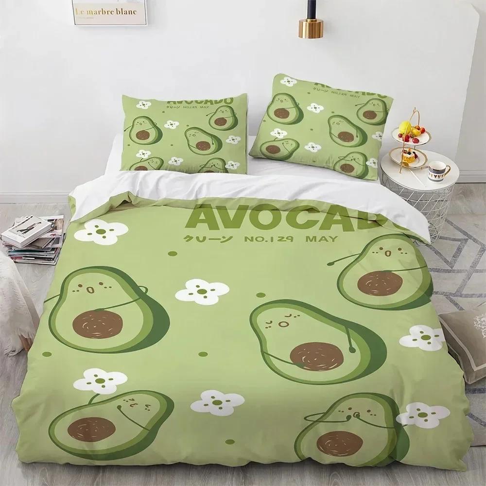 Cartoon Avocado König Königin Bettbezug Frucht Lustiger Ausdruck Bettwäsche-Set Für Kinder Jugendliche Erwachsene Grün Steppdeckenbezug Mit Kissenbezug