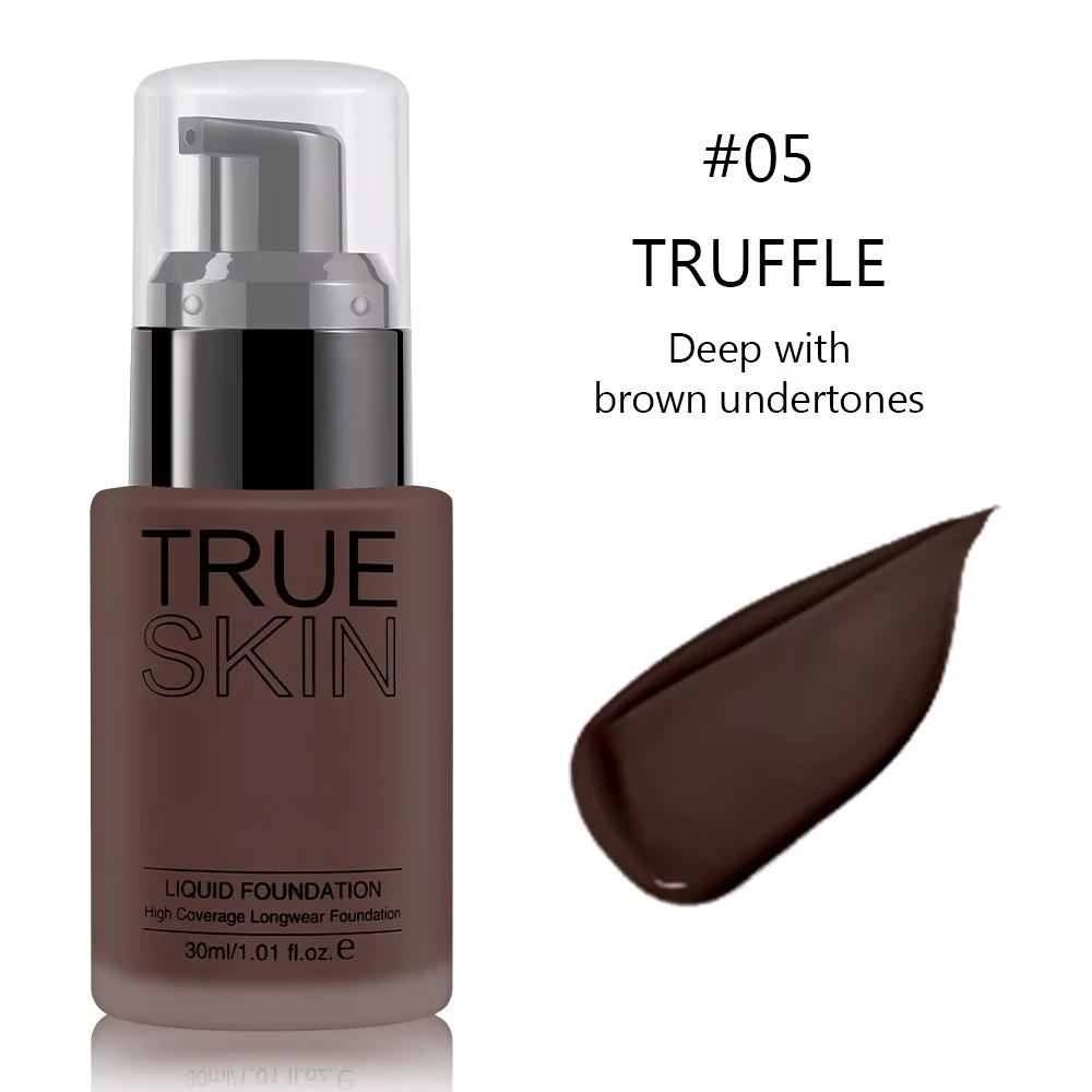 Full Coverage Foundation Deep Brown 30ml Water Based Liquid Makeup Sweatproof Transfer Resistant For A Complexion