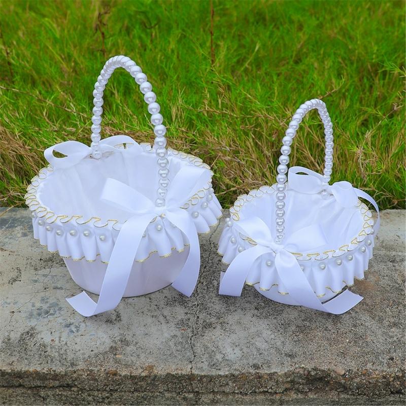 Elegant White And Gold Wedding Decorative Basket For Bridal Ceremonies Parties Decors Durable Fabric Storage Container